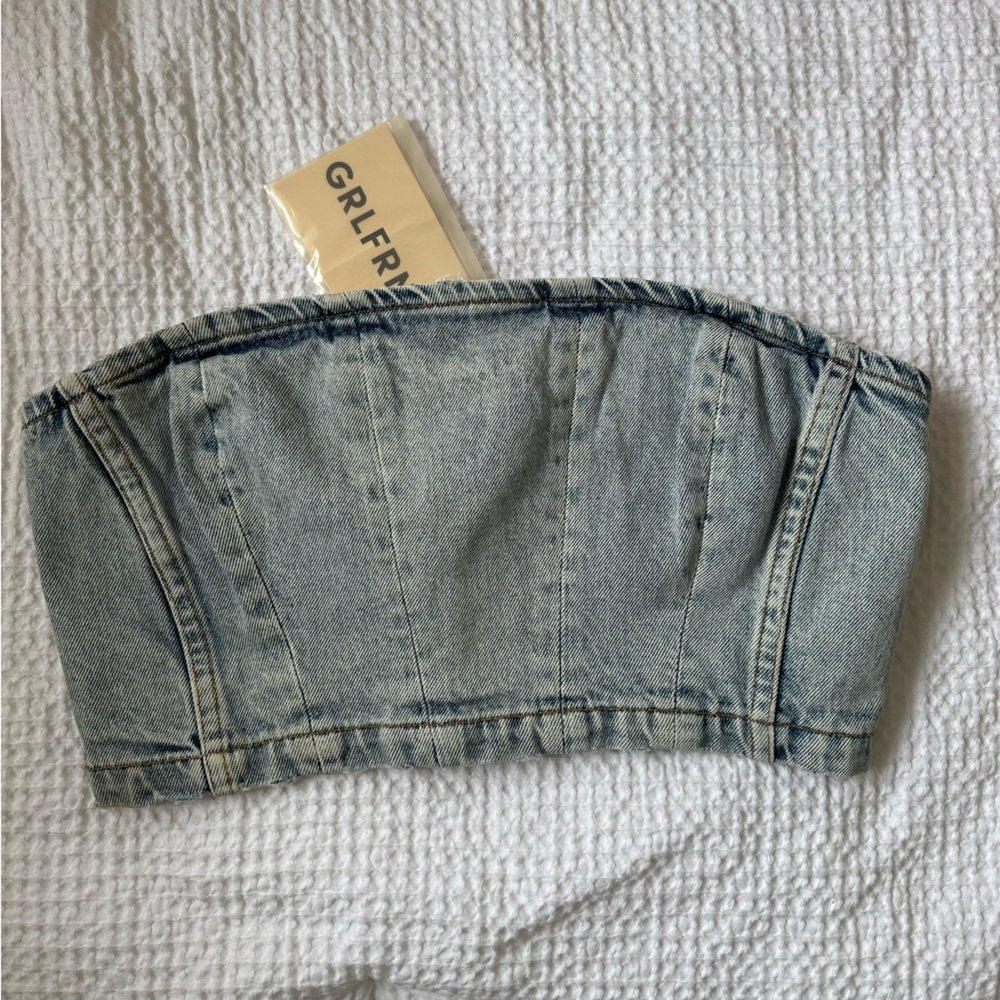 GRLFRND Ciarra Denim Bustier Top in Bel Air